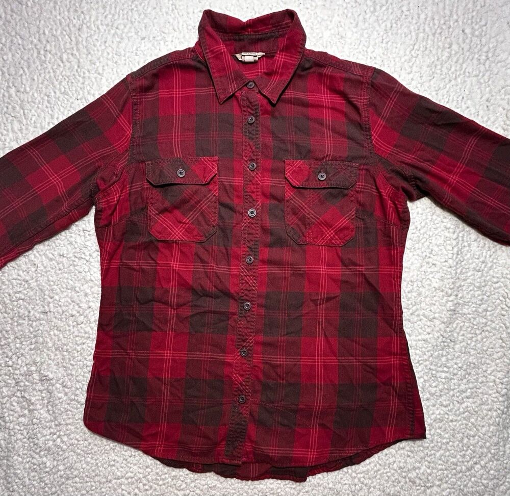 Duluth Trading Co Plaid Flannel Shirt Red Brown Women's Size M Medium Cozy